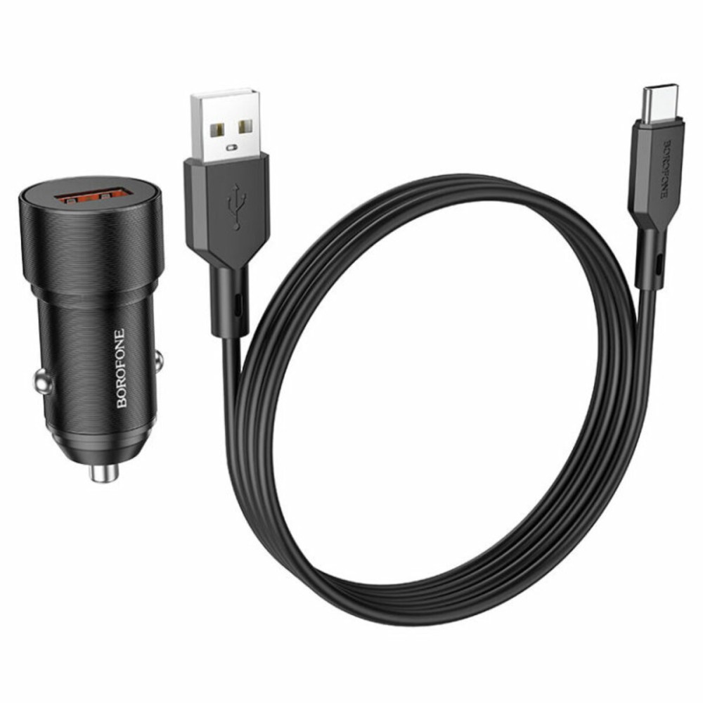 Автомобільний зарядний пристрій BOROFONE BZ19A Wisdom single port QC3.0 car charger set(Type-C) Black
