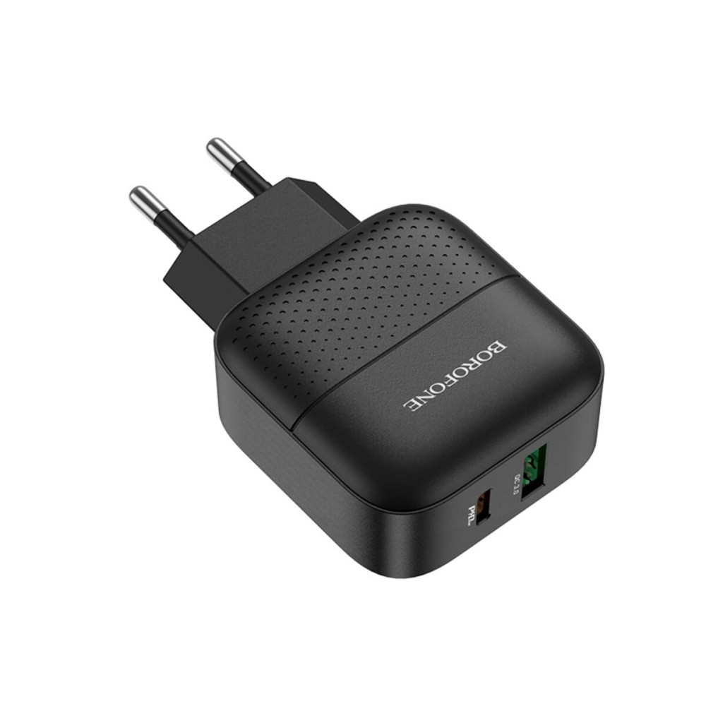 Мережевий зарядний пристрій BOROFONE BA46A Premium PD + QC3.0 (Type-C to Lightning) Black
