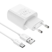 Мережевий зарядний пристрій BOROFONE BA58A Mighty dual port digital display charger set(Type-C)White