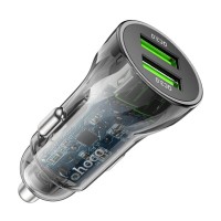 Автомобільний зарядний пристрій HOCO Z47 Transparent Discovery Edition dual port QC3.0 car charger set(Micro) Transparent Black