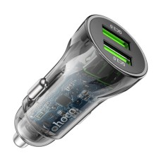 Автомобільний зарядний пристрій HOCO Z47 Transparent Discovery Edition dual port QC3.0 car charger set(Micro) Transparent Black