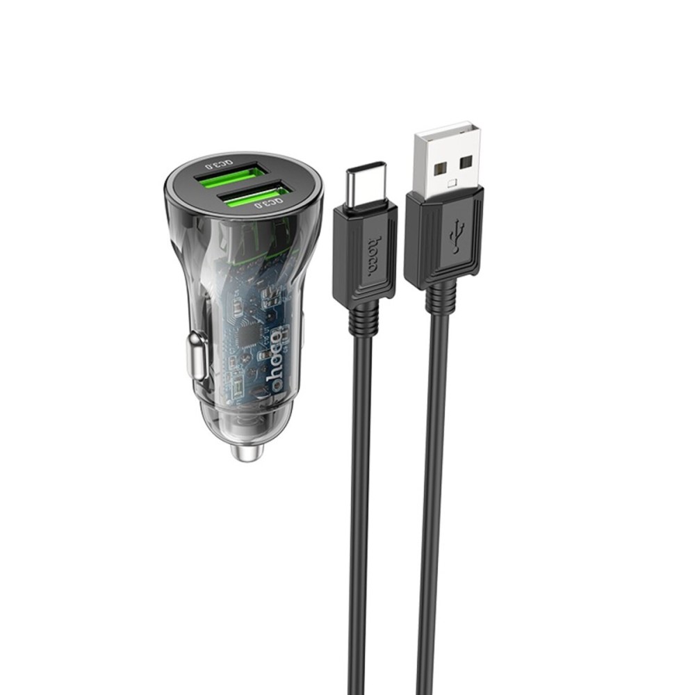 Автомобільний зарядний пристрій HOCO Z47 Transparent Discovery Edition dual port QC3.0 car charger set(Type-C) Transparent Black