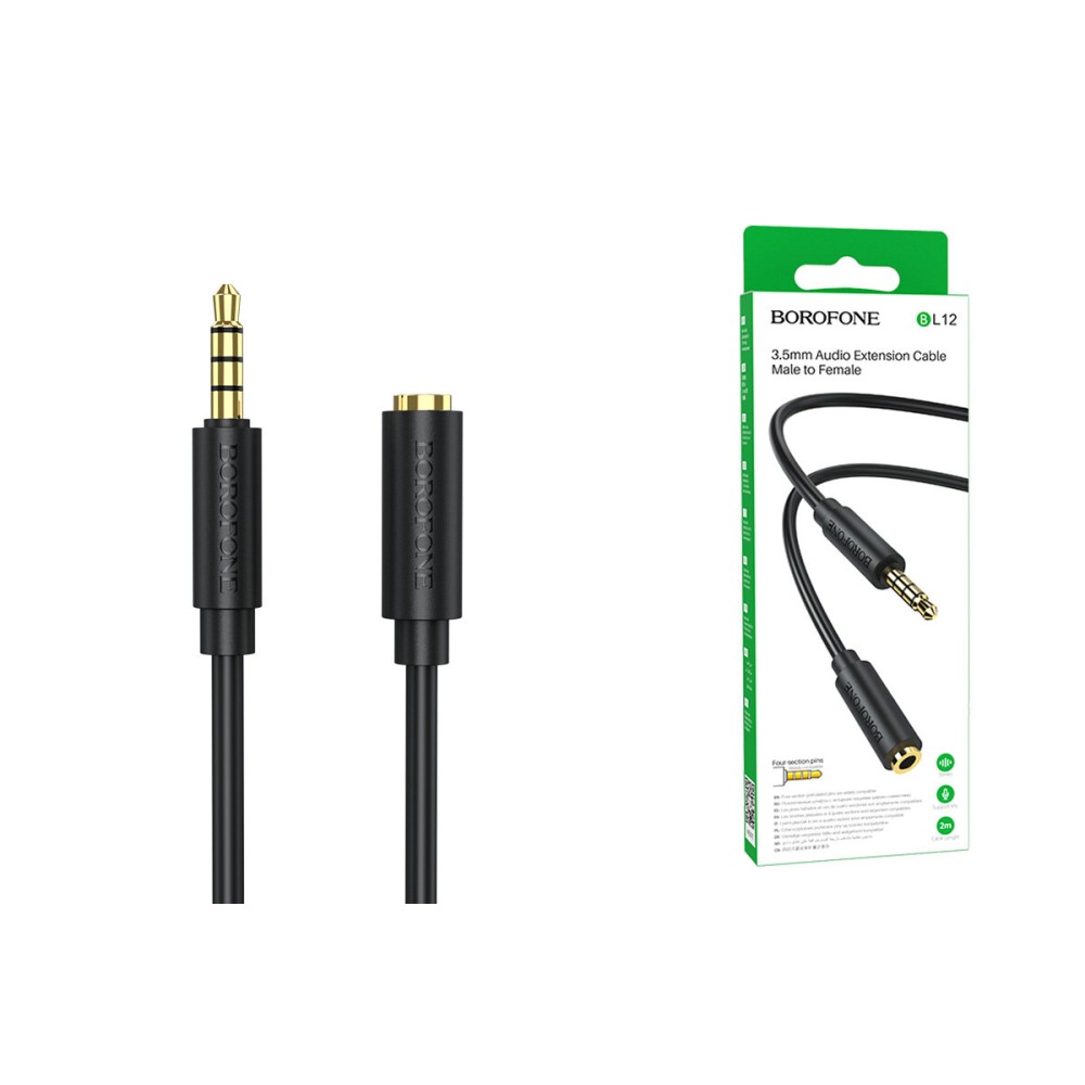 Аудiо-кабель BOROFONE BL12 3.5 audio extension cable male to female 1m Black