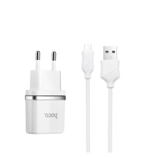 Мережевий зарядний пристрій HOCO C11 Smart single USB (Micro cable)charger set White