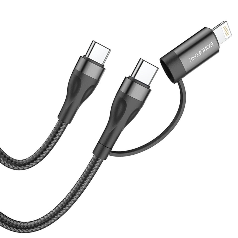 Кабель BOROFONE BX61 Type-C to Type-C+iP 3A, 60W, nylon, aluminum connectors, Black