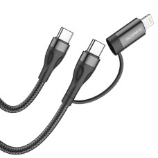 Кабель BOROFONE BX61 Type-C to Type-C+iP 3A, 60W, nylon, aluminum connectors, Black