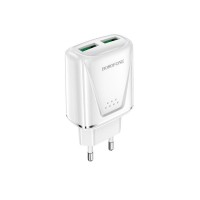 Мережевий зарядний пристрій BOROFONE BA54A Wide road dual port QC3.0 charger White