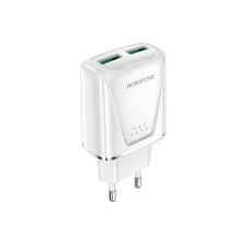 Мережевий зарядний пристрій BOROFONE BA54A Wide road dual port QC3.0 charger White