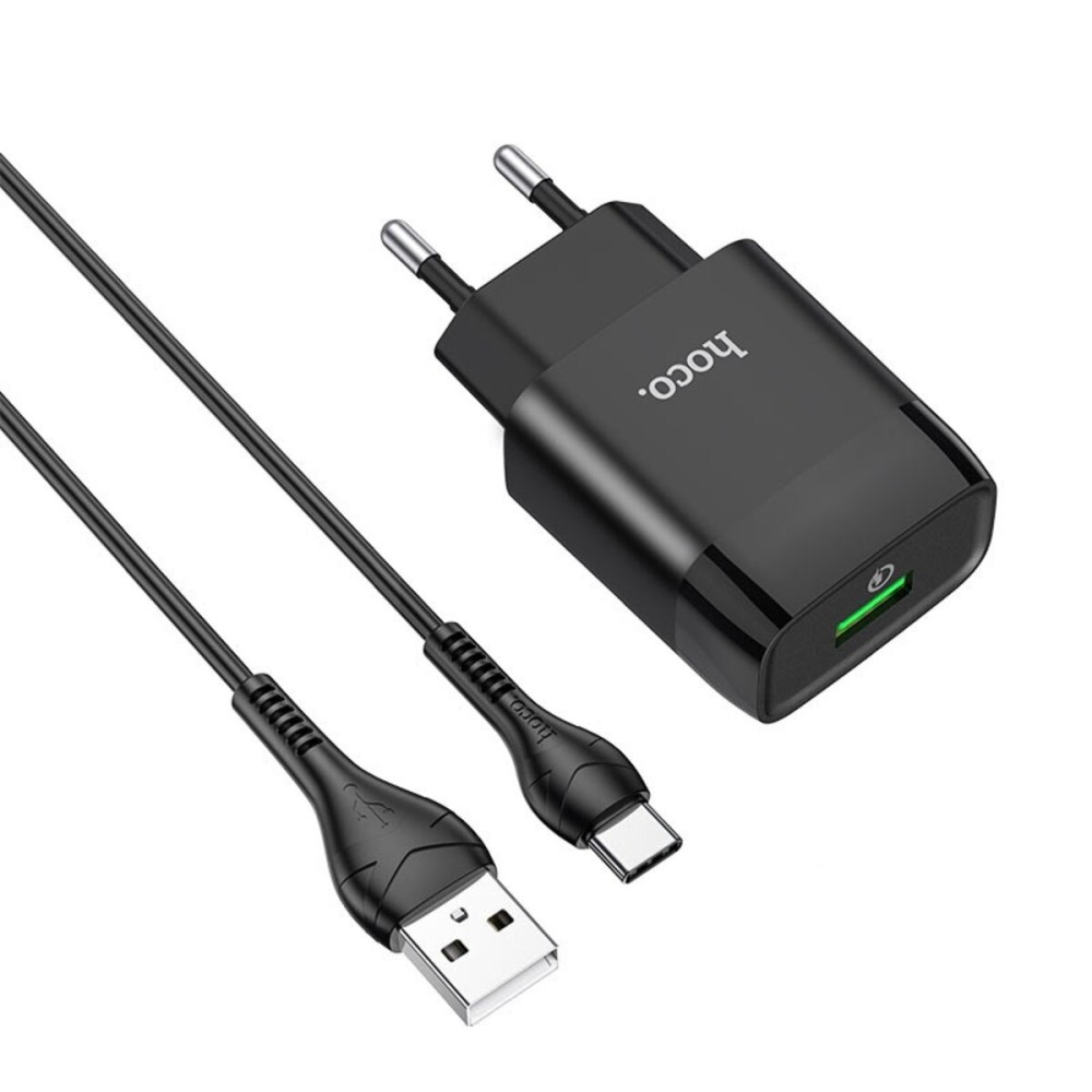 Мережевий зарядний пристрій HOCO C72Q Glorious single port QC3.0 charger set(Type-C)  Black