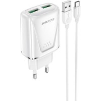 Мережевий зарядний пристрій BOROFONE BA54A Wide road dual port QC3.0 charger (Type-C) White