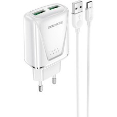 Мережевий зарядний пристрій BOROFONE BA54A Wide road dual port QC3.0 charger (Type-C) White