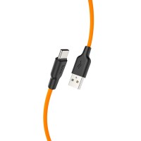 Кабель HOCO X21 Plus USB to Type-C 3A, 1m, silicone, silicone connectors, Black+Orange
