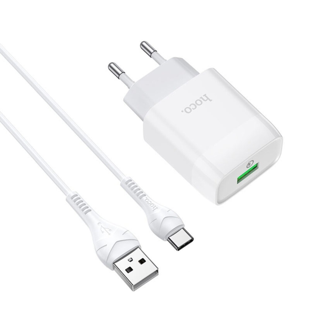 Мережевий зарядний пристрій HOCO C72Q Glorious single port QC3.0 charger set(Type-C) White