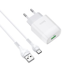 Мережевий зарядний пристрій HOCO C72Q Glorious single port QC3.0 charger set(Type-C) White