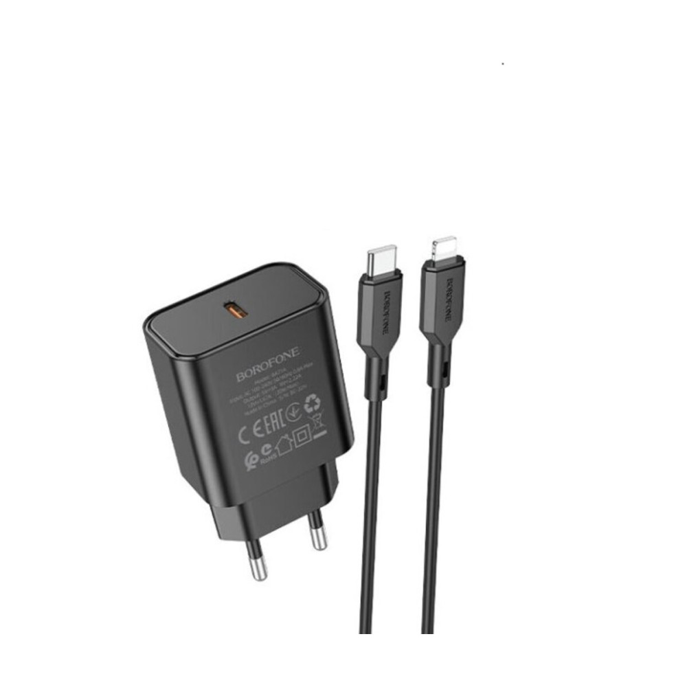 Мережевий зарядний пристрій BOROFONE BA71A Power single Port PD20W charger set(C to iP) Black