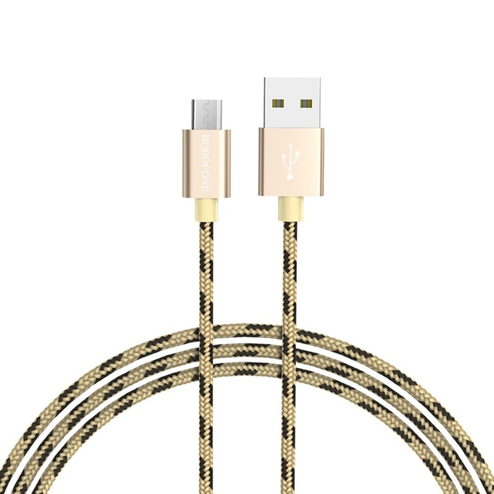 Кабель BOROFONE BX24 USB to Micro 2.4A, 1m, nylon, aluminum connectors, Gold