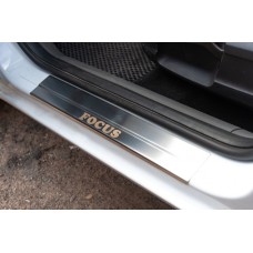 Накладки на пороги (Carmos, 4 шт, нерж.) для Ford Focus II 2005-2008 рр.