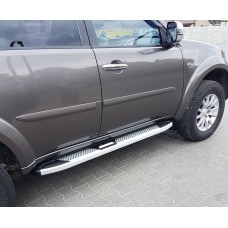 Бокові пороги Mevsim Grey (2 шт., Алюміній) для Mitsubishi Pajero Sport 2008-2015рр.