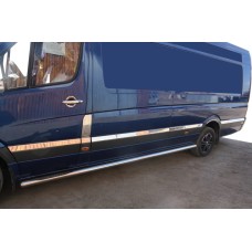 Молдинги на двері (нерж.) ExtraLong. OmsaLine - Італійська нержавійка для Mercedes Sprinter 2006-2018 рр.