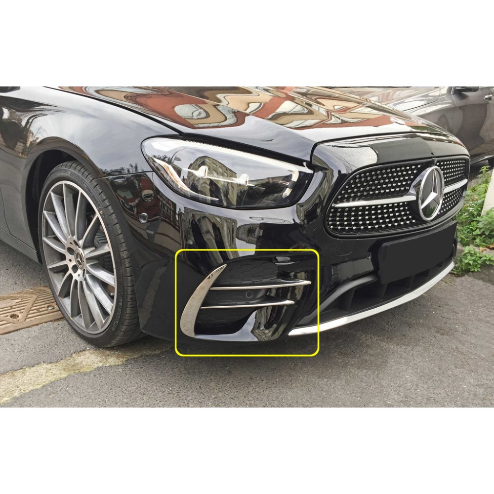 Бокові накладки на передній бампер 2020-2023 (нерж) для Mercedes E-сlass W213 2016 ↗︎ рр.