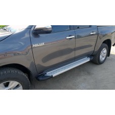 Бокові пороги Allmond Grey (2 шт., алюміній) для Toyota Hilux 2015↗ рр.