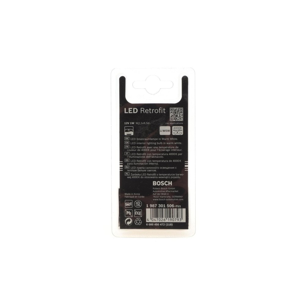 Автолампа W5W 12V 1W W2.1x9.5d LED Retrofit BL (4000K) (к-кт 2шт)