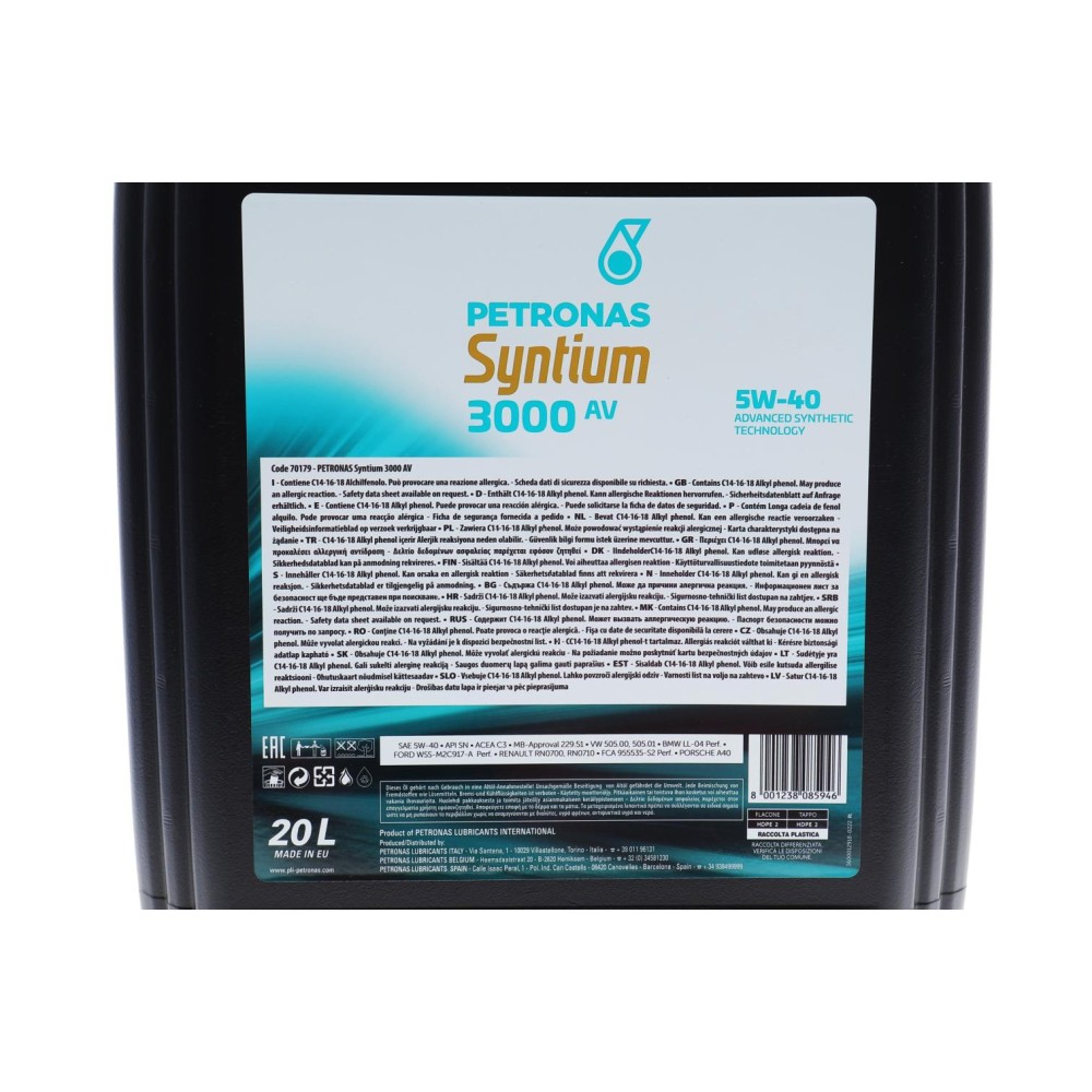 Олива 5W40 SYNTIUM 3000 AV (20L) (VW 505.00/505.01/MB 229.51/RN0700/RN0710) (API SN) (ACEA C3)