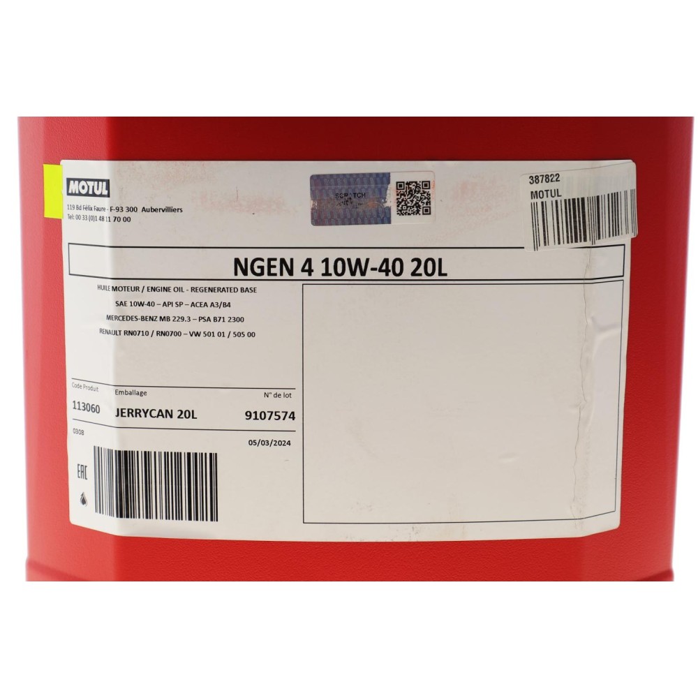Олива 10W40 NGEN 4 (20L) (MB 229.3/RN0710/RN0700/PSA B71 2300/VW 501 01/VW505 00) (113060)
