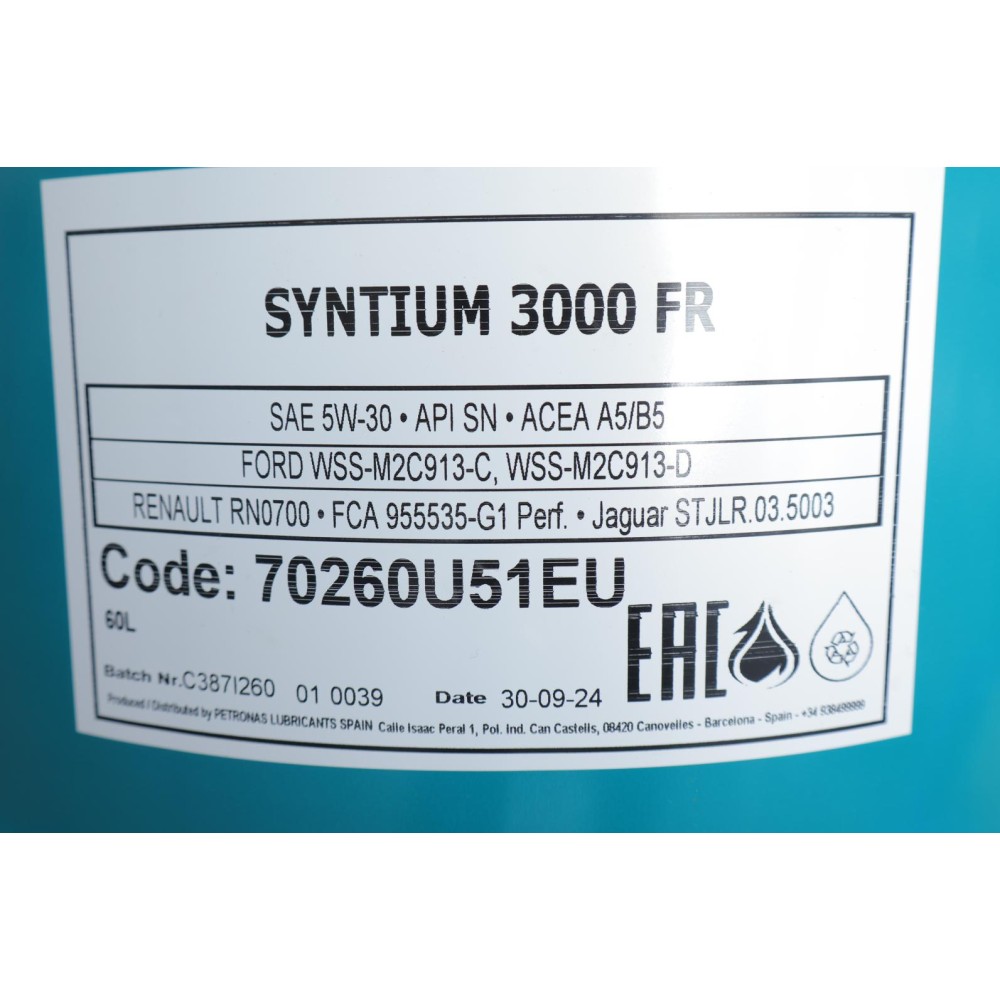 Олива 5W30 SYNTIUM 3000 FR (60L) (WSS-M2C 913-C/913-D/RN0700/STJLR.03.5003)