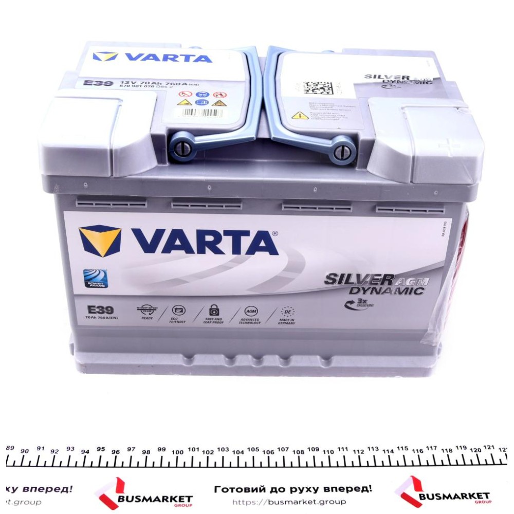 Акумуляторна батарея 70Ah/760A (278x175x190/+R/B13) (Start-Stop AGM) Silver Dynamic E39