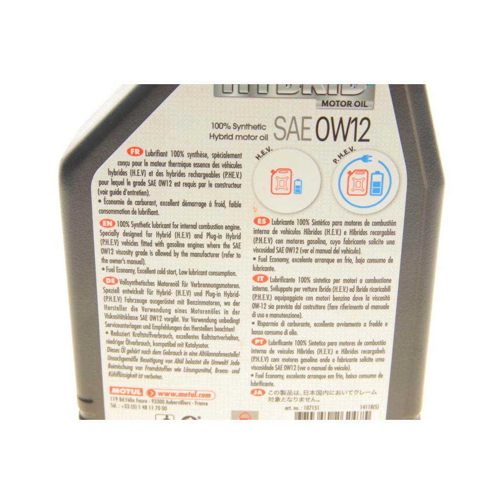 Олива 0W12 Hybrid (1L) (107151) (SAE J 300/ASTM D1298/ASTM D445/D4741/D2270/D92/D97/D874/D2896)