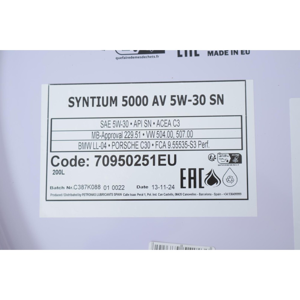 Олива 5W30 SYNTIUM 5000 AV (200L) (LL-04/VW 504 00/507 00/MB 229.51/Porsche C30)