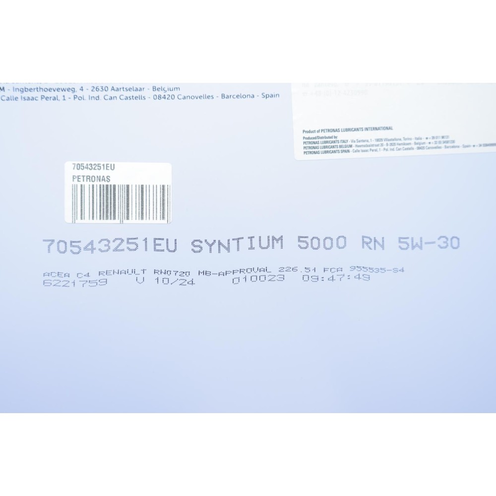 Олива 5W30 SYNTIUM 5000 RN (200L) (RN 0720/MB 226.51) (ACEA C4)