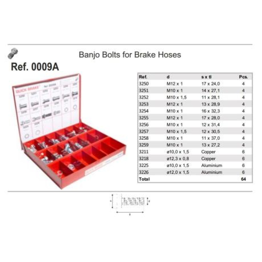 Комплект болтів Banjo (банжо) M10x1-M12x1/11x28.1-17x28/ + шайби d=10x1.5-12.3x0.8 (64 шт.)