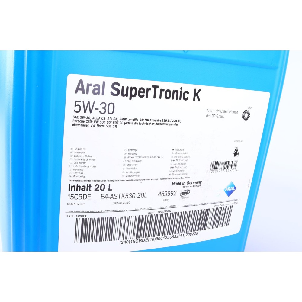 Олива 5W30 Super Tronic K (20L) (VW504 00/507 00/MB229.51/229.31/BMW Longlife-04)