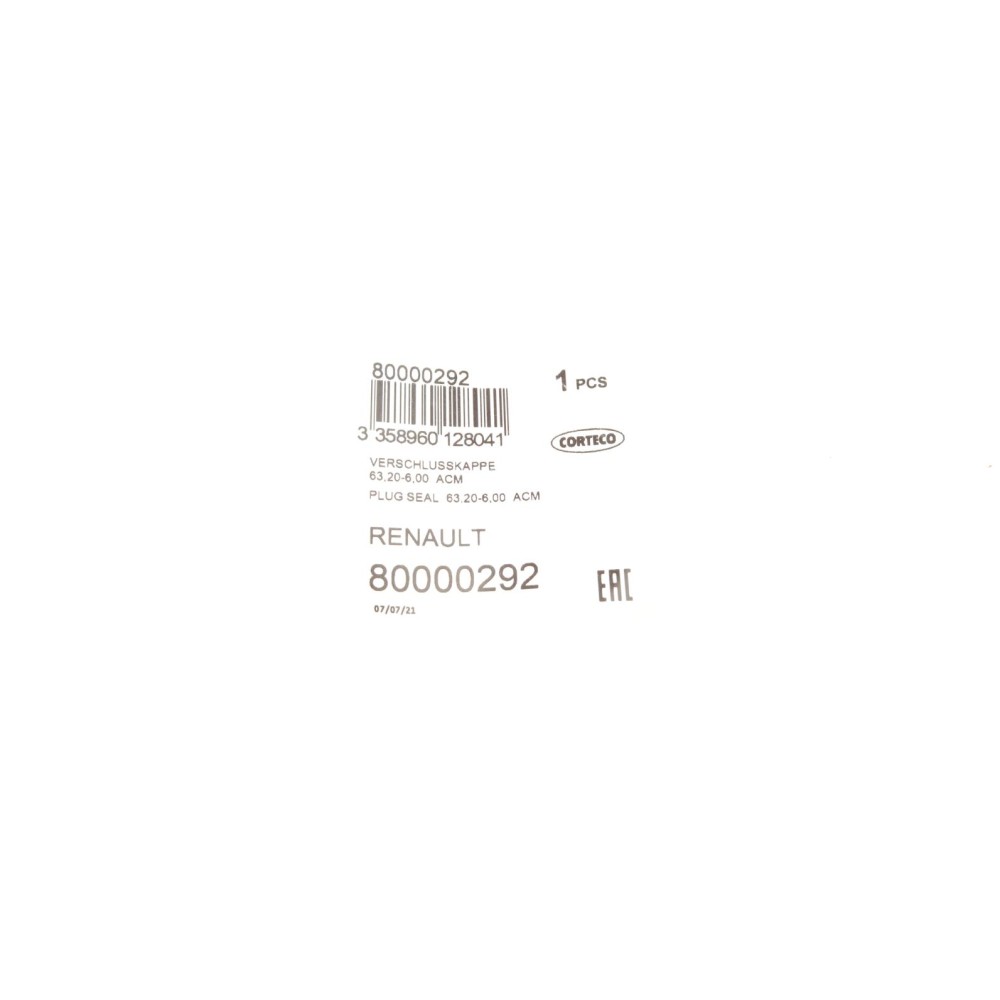 Заглушка ГБЦ Renault/Opel 1.9-2.5 (63.2x6) (для розподільного валу)