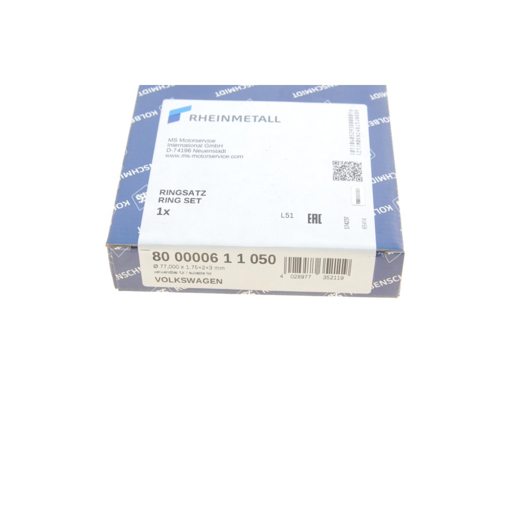 Кільця поршневі VW T3 1.6D 81-87 (77.00mm/+0.5) (1.75-2-3) (1 cyl)