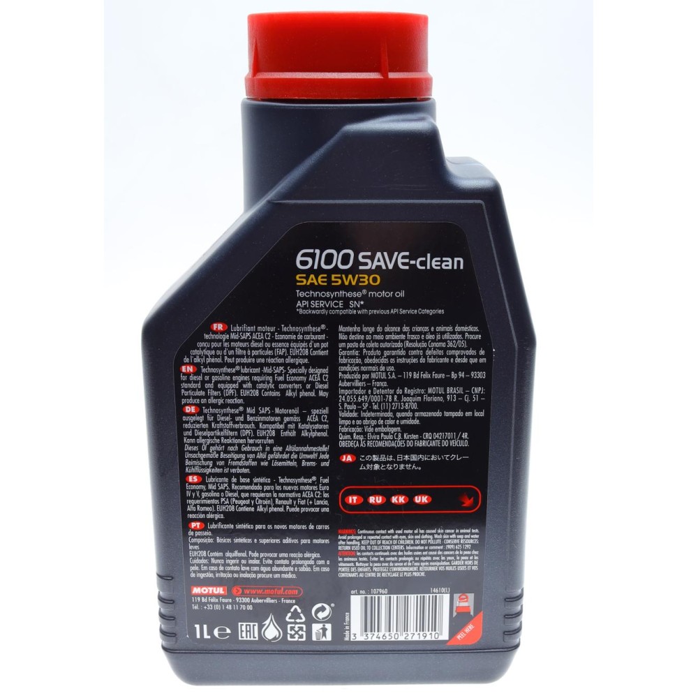 Олива 5W30 6100 Save-clean (1л) (FIAT 9.55535-S1/PSA B71 2290/RENAULT RN0700)