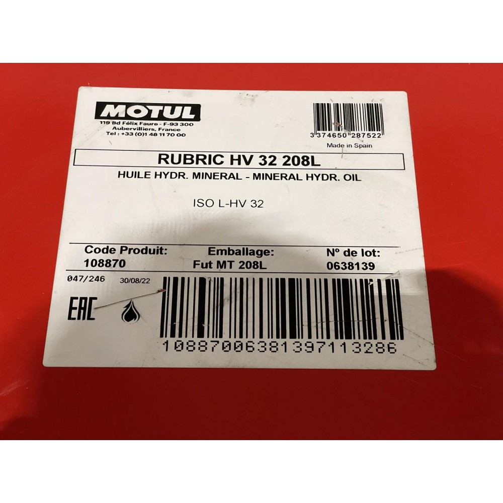 Рідина гідравлічна Rubric HV 32 (208L)