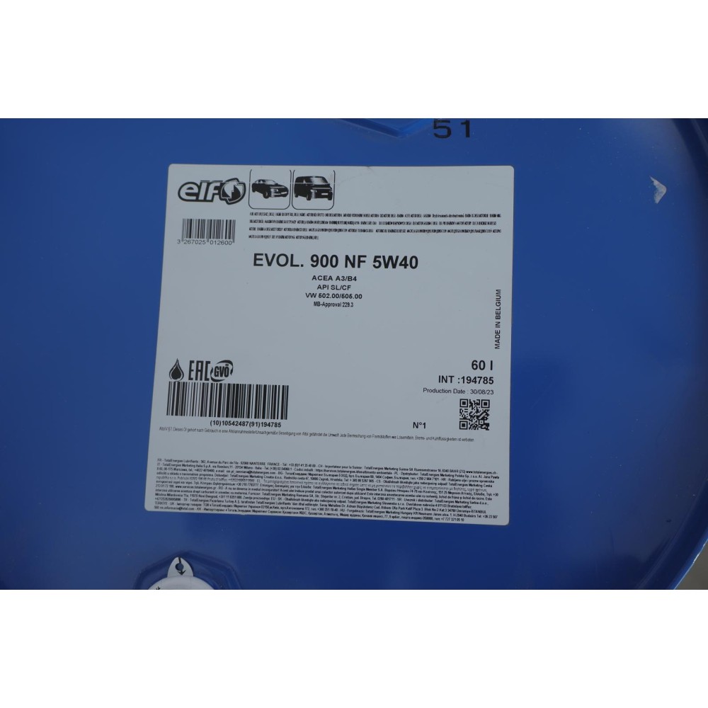 Олива 5W40 Evolution 900 NF (60L) (B4/A3/CF/SL/MB 229.3/VW502.00/505.00/PORSCHE A40.)