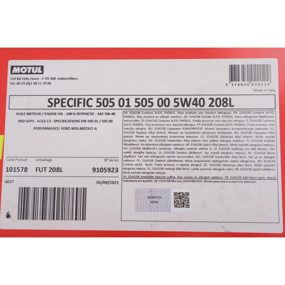 Олива 5W40 Specific (208L) (VW 505.01/502.00) (101578)
