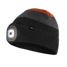 Шапка з LED-ліхтариком чорно-сіро-оранжева WARM (USB-зарядка)