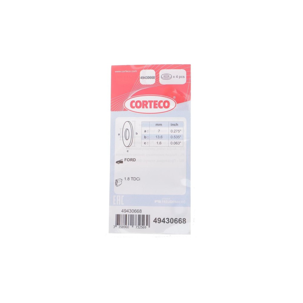 Шайба під форсунку Ford Connect 1.8 TDCI 02-13 (7x13.6x1.6) (к-кт 4шт)