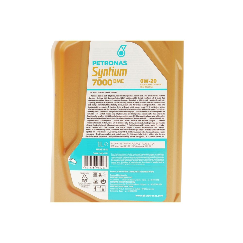 Олива 0W20 SYNTIUM 7000 DME (1L) (MB 229.71/MB 229.72) (API SP) (ILSAC GF-6A/ACEA C6)