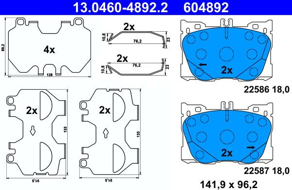 ATE 13.0460-4892.2 - Комплект гальмівних накладок, дискове гальмо autodetail.com.ua