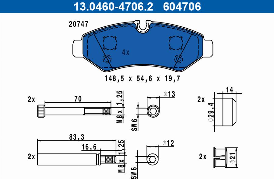 ATE 13.0460-4706.2 - Комплект гальмівних накладок, дискове гальмо autodetail.com.ua