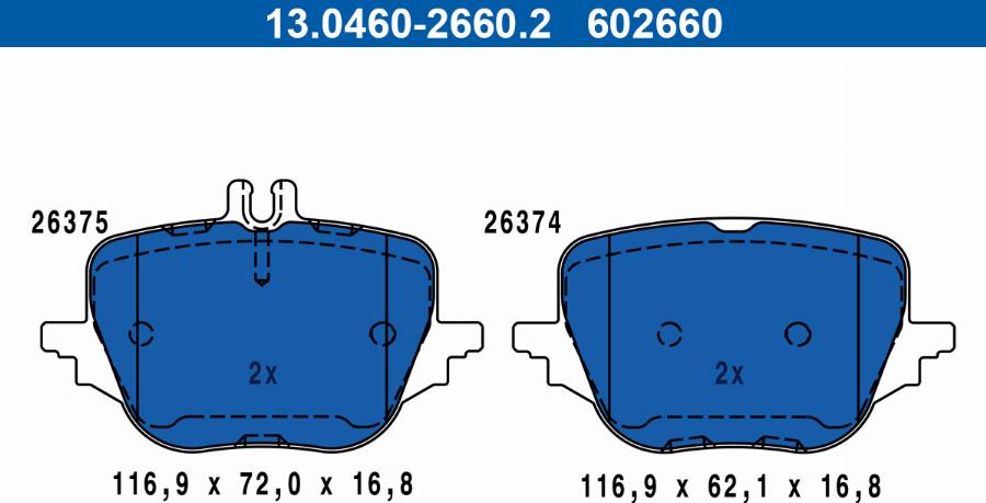 ATE 13.0460-2660.2 - Комплект гальмівних накладок, дискове гальмо autodetail.com.ua