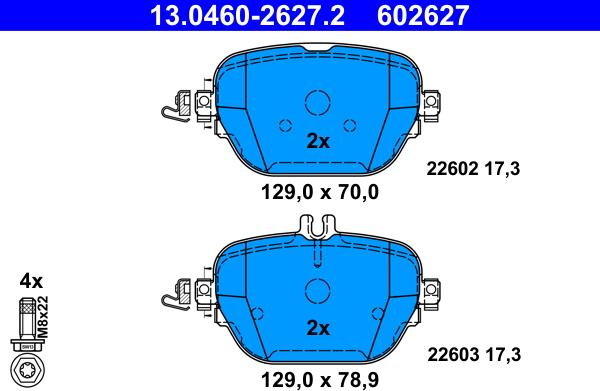 ATE 13.0460-2627.2 - Комплект гальмівних накладок, дискове гальмо autodetail.com.ua