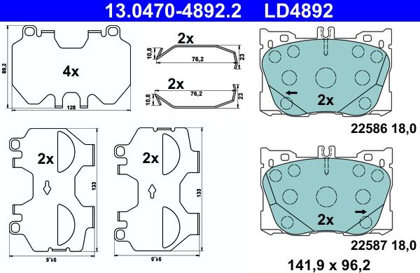 ATE 13.0470-4892.2 - Комплект гальмівних накладок, дискове гальмо autodetail.com.ua