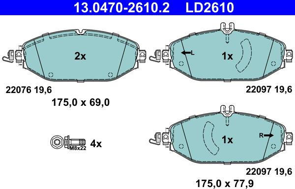 ATE 13.0470-2610.2 - Комплект гальмівних накладок, дискове гальмо autodetail.com.ua